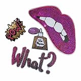 Rose red Sequins Lip Flower White Star Embroidered Iron On Sew On Badge Applique Patches (Color F)
