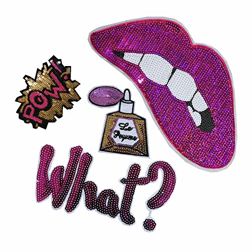 Rose Red Sequins Lip Flower White Star Embroidered Iron On Sew On Badge Applique Patches (Color F) #TOP14