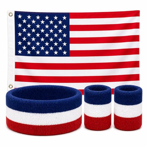 Soccer Fan Kit 4 Piece Set – Headband, 2 Wristbands & Flag – Football Fan Accessories for World Cup, Games, Parties & Events – USA by Generic - Used condition - US$21.84