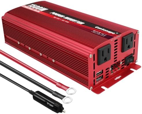 Cantonape 1500W/3000W(Peak) DC 12V to 110V/120V AC Power Inverter with Dual AC Outlets Dual 3.1A USB Car Adapter and Cigarette Lighter for Car Home Truck Outdoor Red