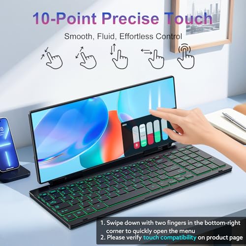 Image of 12.8 inch Portable Touchscreen Keyboard Monitor, Foldable Stretched Bar Laptop Screen Extender with Silent Keyboard USB-C Monitor for Windows MacOS (Driver Need)