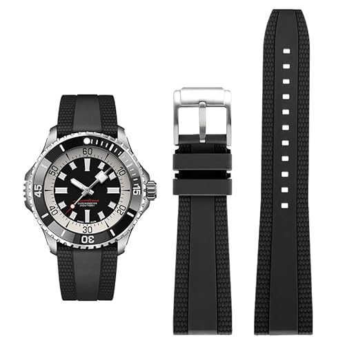 FKM Rubber Band For Breitling Superocean Watches With Buckle, Rubber Watch Band Straps For Breitling Professional Watches (Black, 20mm)
