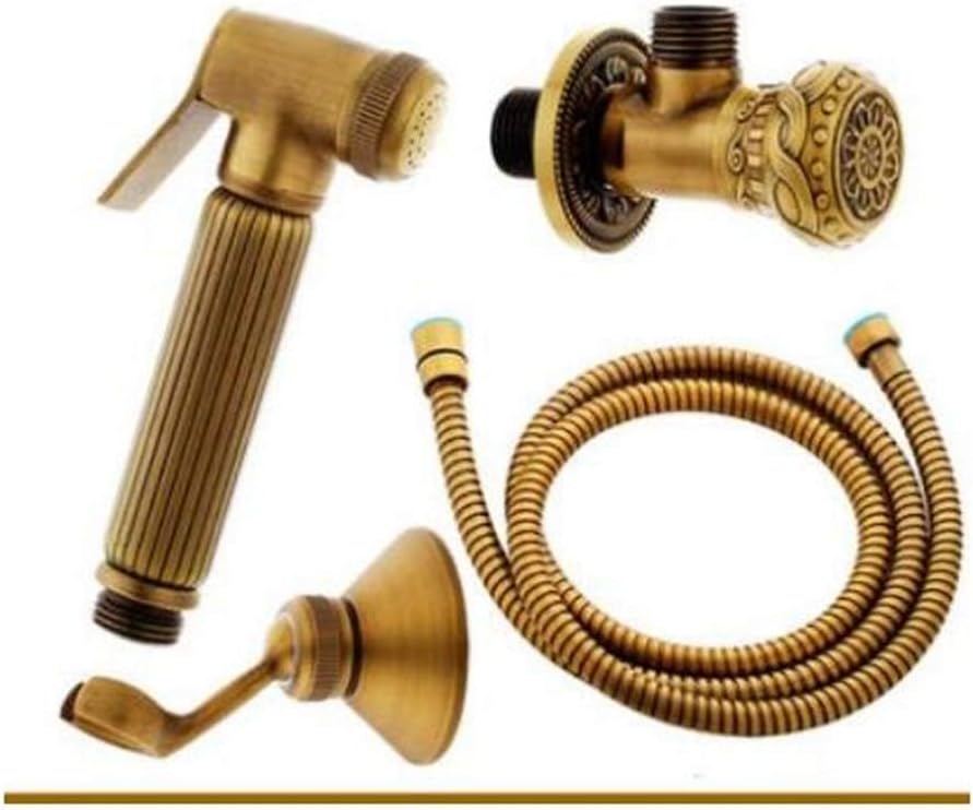 Antique Brass Bathroom Bidet Faucet Toilet Bidet Shower Set Portable Bidet Spray Shower Holder and 1.5M Hose Handheld Bidet Toilet，