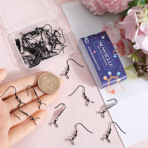 SUNNYCLUE 1 Box 40Pcs Black French Earring Hooks with Pinch Bails Clasp Stainless Steel Earring Hooks Bulk Ear Wire Fishhook Earwires Earrings Findings for jewellery Making DIY Dangle Earrings - Image 3