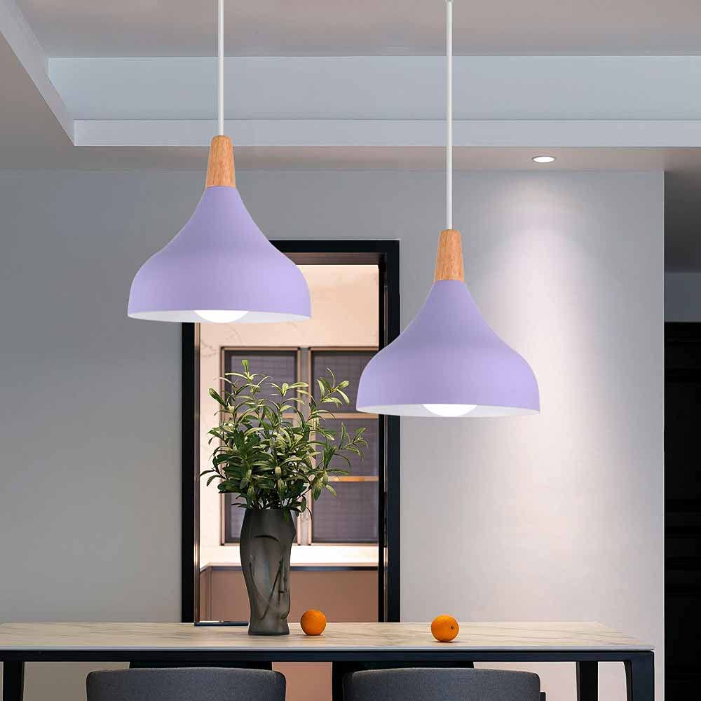WOTTES - lampadari a sospensione, stile vintage, stile a goccia, attacco E27, in metallo, per camera da letto, sala da pranzo, cucina, Ø 20 cm (Viola)