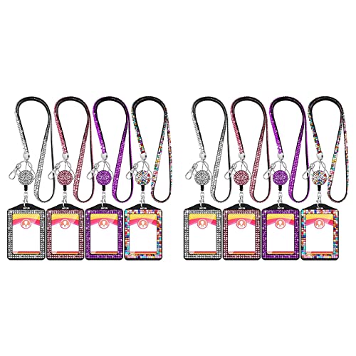 Lanière porte-cartes strass avec bobine rétractable en cristal étincelant - 8 pièces
