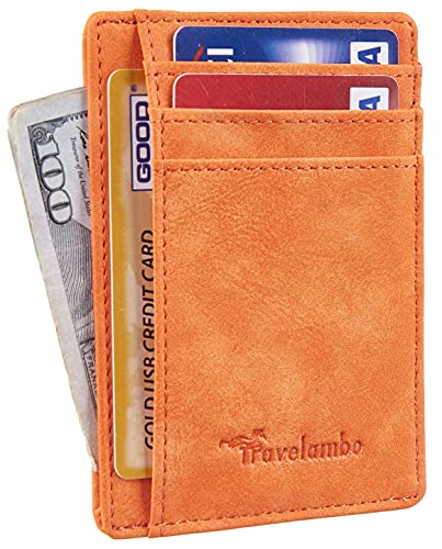 Image of Travelambo Slim Wallet Front Pocket Minimalist Leather RFID Blocking Medium Size