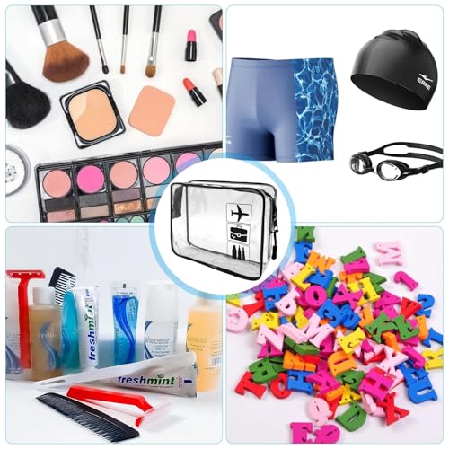 Skythrive 2 Stück Kulturbeutel Transparent Flugzeug PVC Kosmetiktasche für Männer Frauen Kinder Familie - Flughafen-konforme Tasche - Handgepäck-Reisezubehör, Schwarz