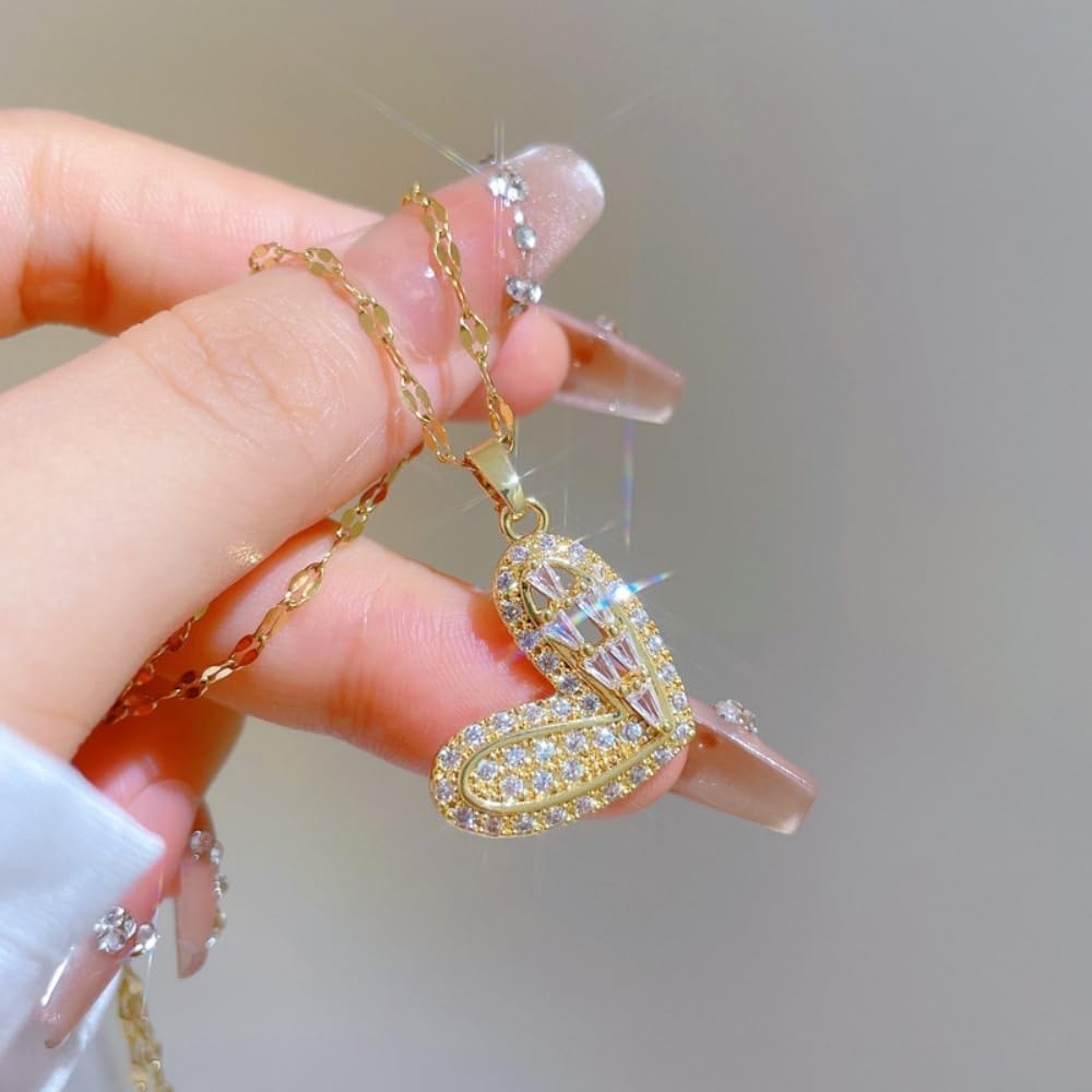 Dainty CZ Heart Pendant Necklace for Women Titanium Steel Crystal Love Charms Link Adjustable Elegant Birthday Wedding Anniversary Jewelry 18 inch - Image 4