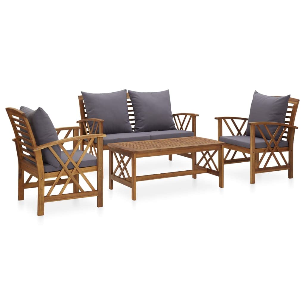 Set Giardino 4 Pezzi VidaXL In Legno Acacia Con Cuscini | Divano, Panche E Tavolino | Stile Vintage - Foto 4