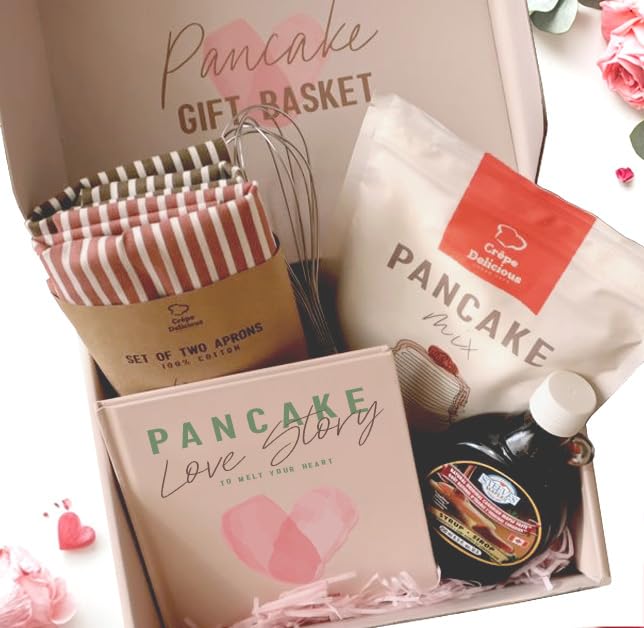 Crepe Delicious Pancake Gift Basket for Couples, Food Gifts, Newlyweds Romantic Breakfast Aprons Set, Bridal Shower, Anniversary Wedding Engagement, Easter, Valentine’s Day, Him/her, Men Women