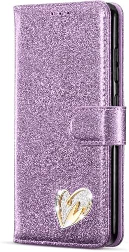 MHtech Case For Samsung Galaxy A13 4G Phone Case Shiny Leather Bling Glitter Book Flip Stand Card Wallet Protective Cover For Samsung A13 Phone (Purple)