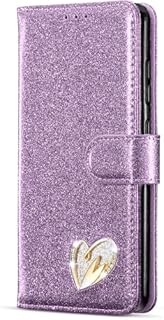 MHtech Case For Samsung Galaxy A13 4G Phone Case Shiny Leather Bling Glitter Book Flip Stand Card Wallet Protective Cover For Samsung A13 Phone (Purple)