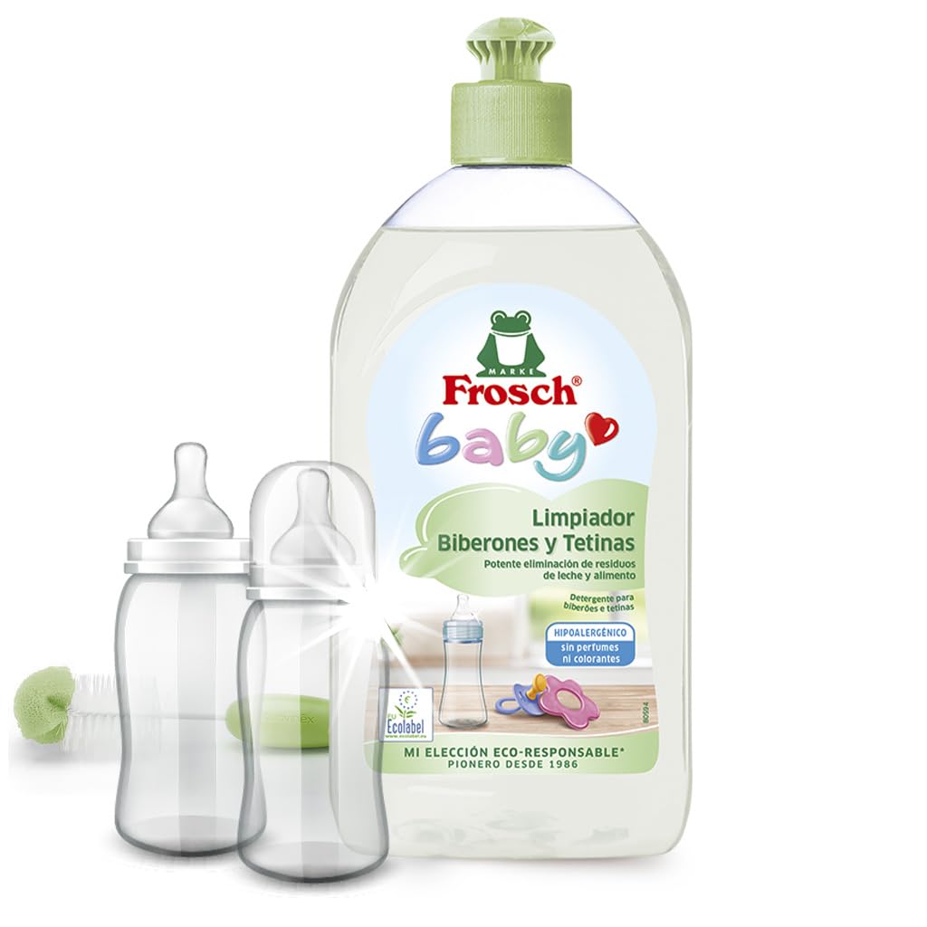 Frosch Baby - Detergente per biberon e tettarelle, rimuove residui di latte e cibo, prodotto ipoallergenico ed ecologico, confezione da 8 pezzi x 500 ml