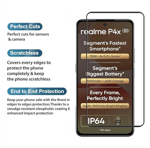 Image of FabeKee Tempered Glass Screen Protector Compatible For Black Cellphone With Edge To Edge Coverage And Easy Installation Kit (Transparent, realme P4X 5G)