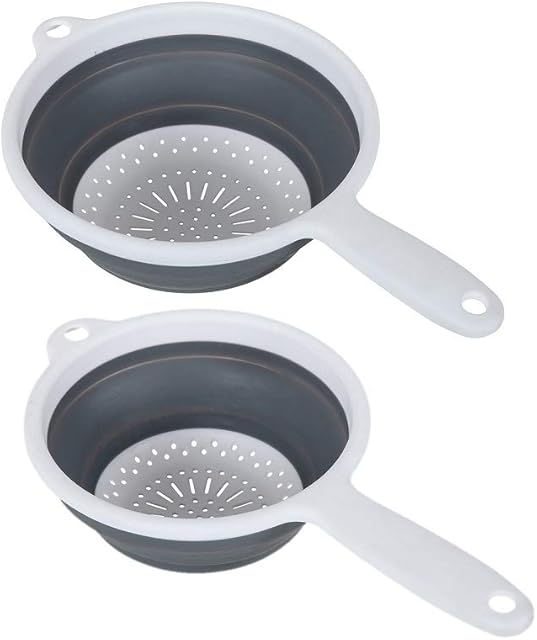 Addis 518406 Pop & Store 2 Pack Collapsible Food Colander with Handle, Set Includes 16.5cm & 24cm, White and Grey, Plastic