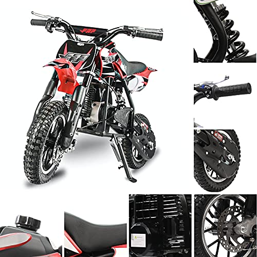 FRP DB001 50CC 2-Stroke Kids Dirt Bike EPA Approved Mini Dirt Bike, Kid Dirt Bike Oil Mixed Needed, Shock Absorption Speed Up 20 Mph, Dirt Bike Gas Weight Support 160 LB Dual Bakes