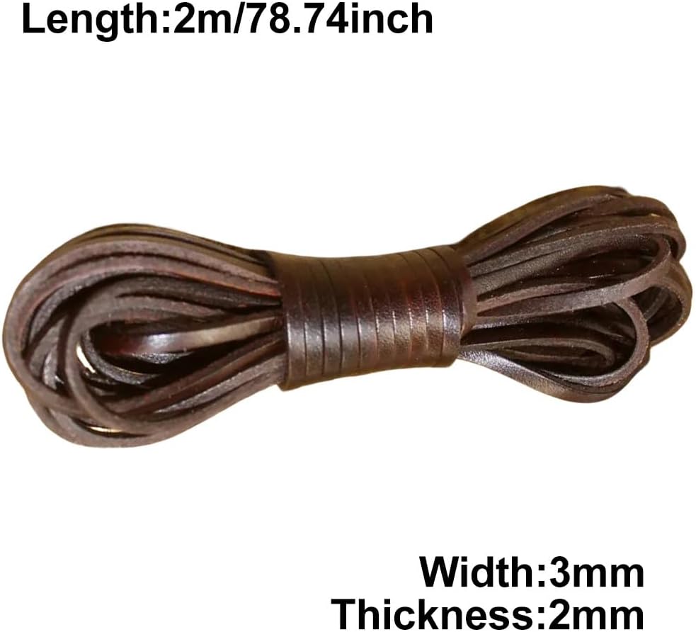 ECYC 78.74 inch Brown Genuine Leather Cord, 3x2mm Retro Flat Leather Strips Cord for DIY Crafts Bracelet Necklace Jewelry Making