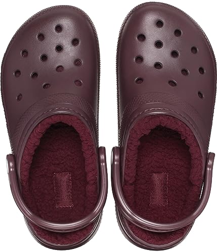 Image of Crocs Unisex Classic Lined Clog | Fuzzy Slippers, Dark Cherry, 10 US Men