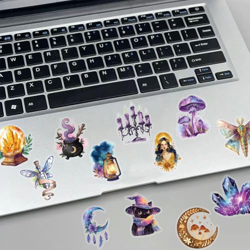 Image of 50-Piece Mystical Witchy Fantasy Aesthetic Sticker - Magical Witchcraft Stickers with Crystals, Moons, Witches, Owls, Potions, Cauldrons, Mushrooms for Scrapbooking, Journals, Laptops, Gifts