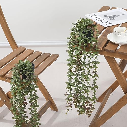 Veryhome 2Pack Artificial Hanging Plants in Potted Eucalyptus Fake Vines Faux Greenery Fake Plants Artificial Eucalyptus Vine in Pot for Wall Room Indoor Outdoor Decoration(Green) - Image 3