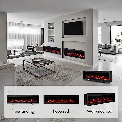 M.C.Haus Elektrischer Kamin-Einsatz, Wandmontage, Freistehend, Metallplatte, Bunte Flamme, Fernbedienung mit Kristall, 900 W/1800 W(60/153cm, Smart WiFi)