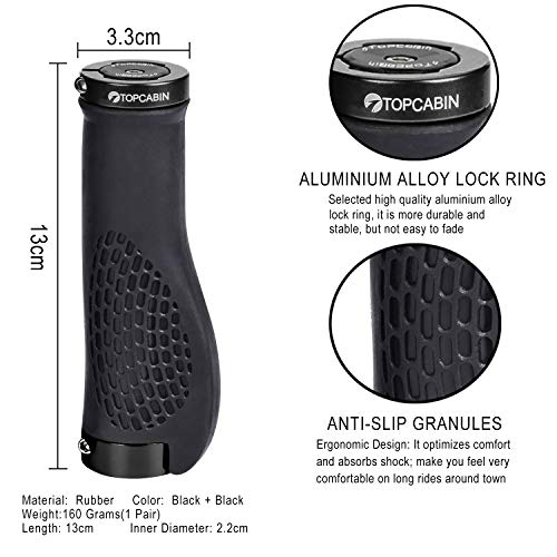 Image of TOPCABIN Ergonomic Bike Grips - Widen Holding Rubber Grips with Aluminum LockGrips for Mountain & Road Bikes