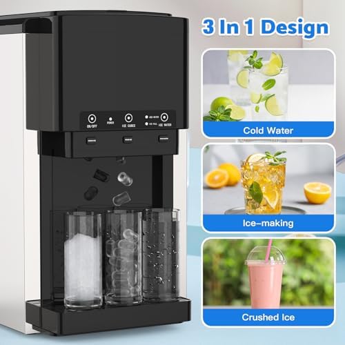 3-in-1 Countertop Ice Maker, 20KG/24H, Crushed Style Ice Crusher and Cube Maker, with Cold Water Dispenser