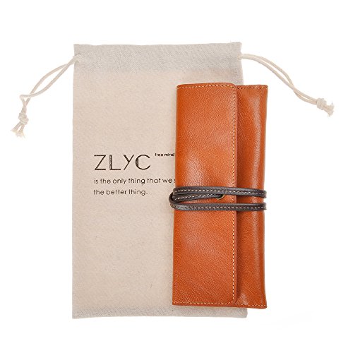 Image of ZLYC Handmade Leather Pencil Case Soft Roll Bag Stationery Gift,Brown