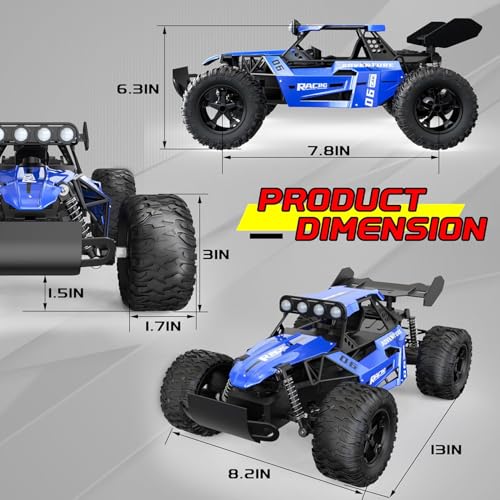 Image of RC Monster Truck for Kids 4-8 Years, 1:12 Scale Fast Remote Control Car 25KM /H High Speed Off Road 4WD RC Car with Alloy Body, LED Lights, 2.4GHz Big Wheel Racing Toy Gift for Boys Girls. (1:12)