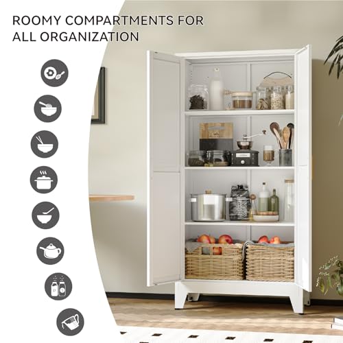 Image of COFaR 61 inch Metal Pantry Cabinet with Adjustable Shelves, White Storage Cabinet with Doors and Shelves, Sturdy Freestanding Cupboard for Kitchen Pantry, Bathroom Storage, Living Room & Office