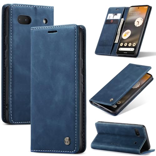 Azororo Case for Google Pixel 6A 5G Premium Leather Phone Cover Magnetic Stand Flip Case with Wallet Card Slot Cover for Google Pixel 6A -Blue