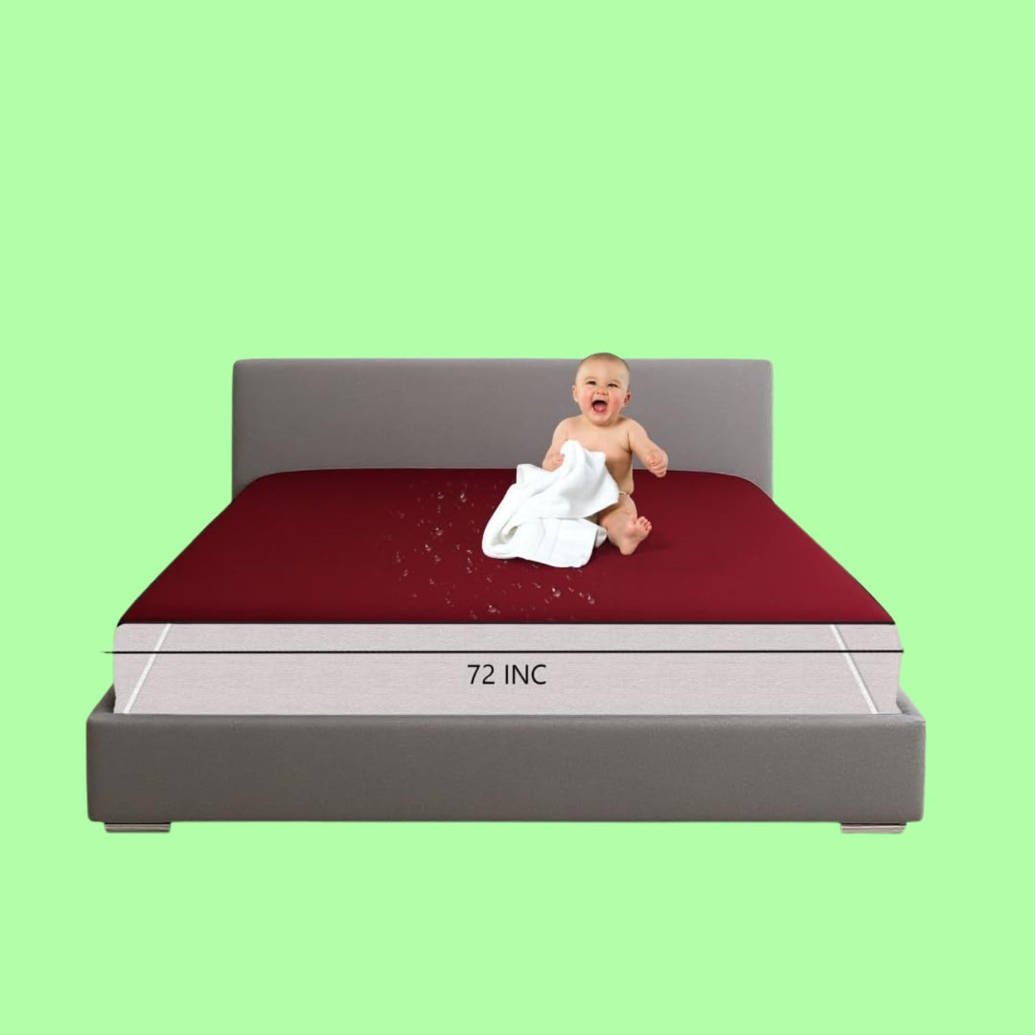 King Mattress Protector Waterproof Red Cotton Terry Fitted Cover-image-4