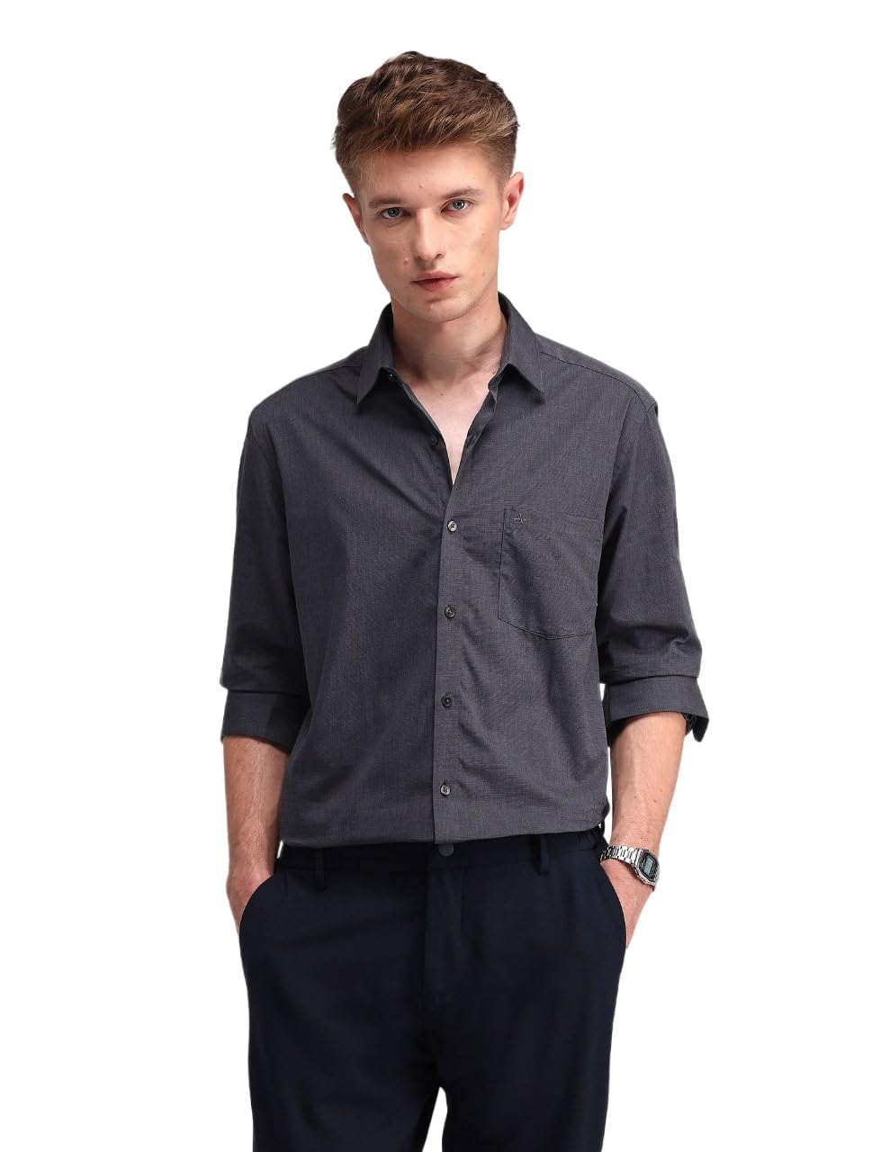 Arrow Men Slim fit Cotton Solid Long Sleeves Cutaway Collar Shirt