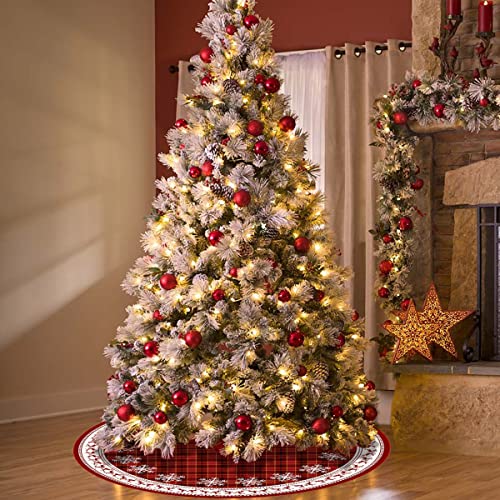 image for Amoccal Christmas Tree Skirt, 48 Inch Xmas Red Plaid Snowflake Xmas Tr