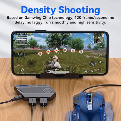 Image of 5 in 1 Mobile Game Combo Pack Pro with RGB Mini Gaming Keyboard & Mouse with Side Button, Gaming Adapter with Mobile Game Converter for Android (Wireless (APP Require))