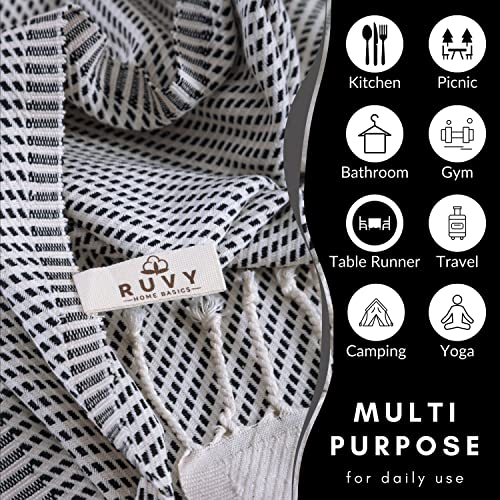 Ruvy Home Basics Turkish Hand Towels for Bathroom Set of 2 | 18"x40", Cotton | Decorative Towel for Bathroom, Kitchen, Dishcloth, Tea, Yoga, Face, Gym - Black