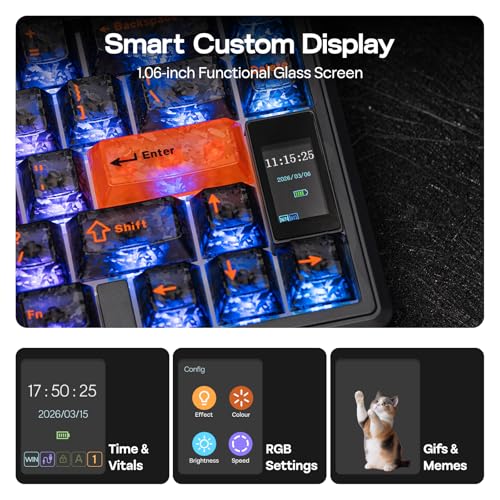 Image of EPOMAKER TH80 V2 PRO Wireless Gaming Keyboard with Screen&Knob, 10000mAh, 2.4Ghz /BT /USB-C, RGB, Hot Swap, Custom Driver, NKRO, PBT Keycap, Mechanical Keyboard for PC /Mac (Black, Creamy Jade)