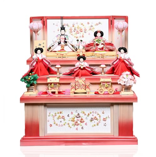【雛人形収納飾】収納飾収納飾 京小三五親王芥子官女:陽菜乃雛ピンク&ホワイト「引出式収納三段飾」:伏見屋監修【雛人形】