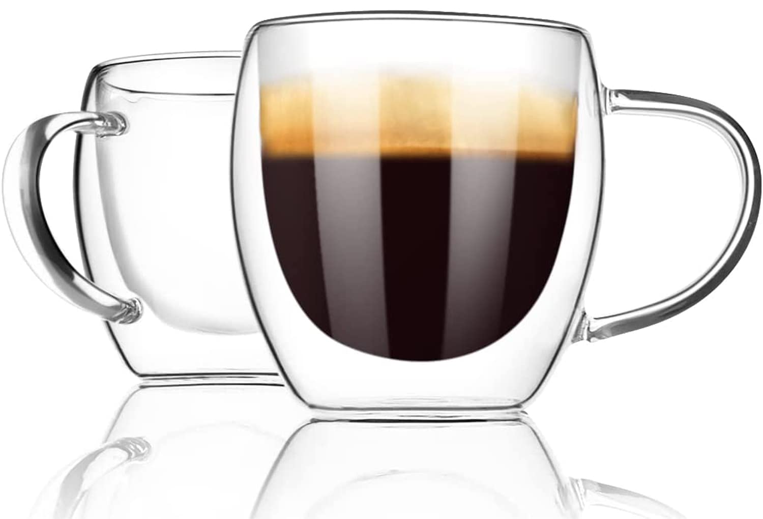 GGEROUDouble Wall Glass Coffee Mugs with Handle,2 Pack Insulated Coffee Cups Espresso Cups,Heat-resistant Borosilicate Glass Coffee Mugs for Cappuccino,Tea,Latte,Dishwasher Microwave Safe （250ml）