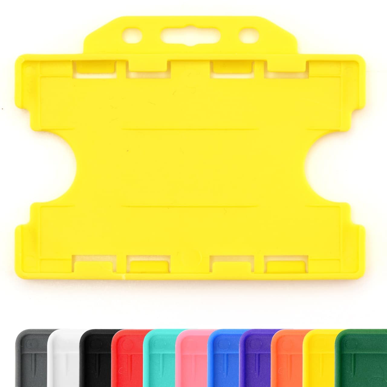 CKB LTD 10x Twin Yellow Double Sided Rigid Slide in Open Faced ID Card Badge Holders Horizontal Landscape Dual Identity Plastic Pass Protector - Holds Two Cards 86mm 54mm cr80 Credit Card Sized — image 1