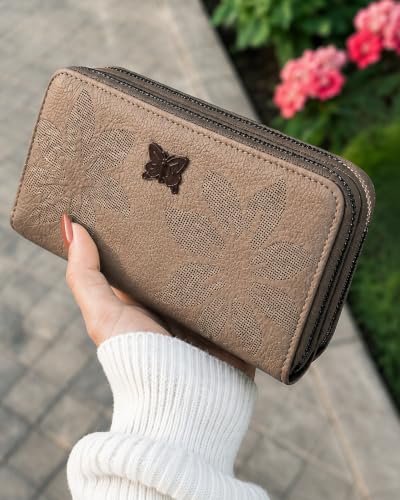 Valerie Women’s Zip Around Wallet with Wrist Strap, Green Khaki - Image 4