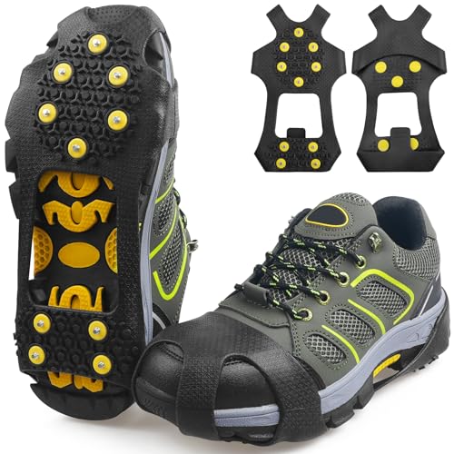 Ice Cleats for Shoes and Boots Men Women Winter Walking Ice Snow Cleats Anti Slip Snow Traction Shoes Crampons 10 Steel Studs Overshoe Slip-on Stretch Rubber Footwear