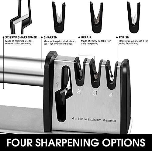 Jchope Knife Sharpeners, 4 In 1 Kitchen Blade And Scissors Sharpening Tool, Powerful Professional Chef's Kitchen Knife Accessories, Manual Knife Sharpener #TOP1