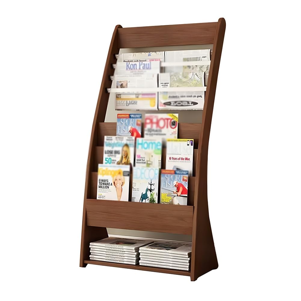 Organizzatore di Materiale Promozionale da Pavimento, Piccolo Porta giornali in Legno, Porta riviste Indipendente, per Banche, biblioteche, uffici (C-62x35x127cm)