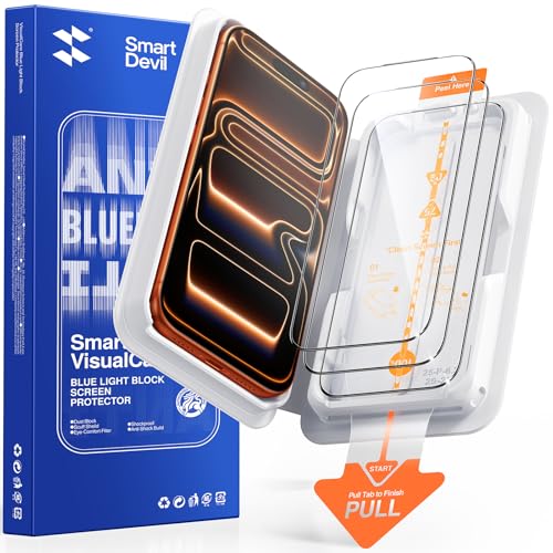 SMARTDEVIL 3 Pack Tempered Glass for iPhone 17 Pro Max Screen Protector Anti Blue Light Eye Protection SGS Military-Grade Shatterproof Fast & Easy Installation Case Friendly Design