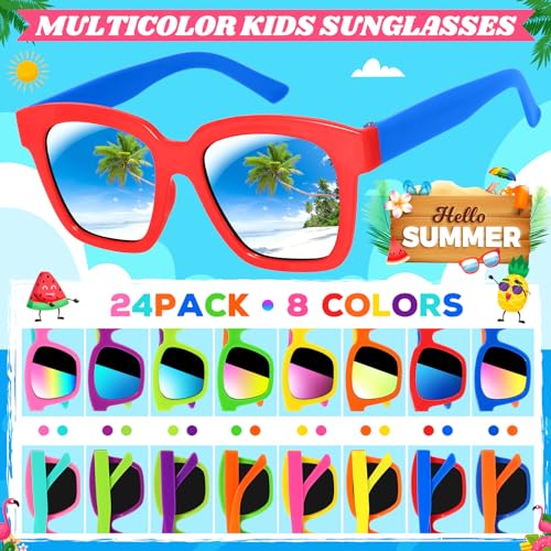 Luucio 24 Pack Kids Sunglasses Bulk, Kids Sunglasses Party Favor with UV400 Protection, Party Favors for Kids Goodie Bags, Summer Beach Party Favors, Pool Party Favors for Kids Age 3-82