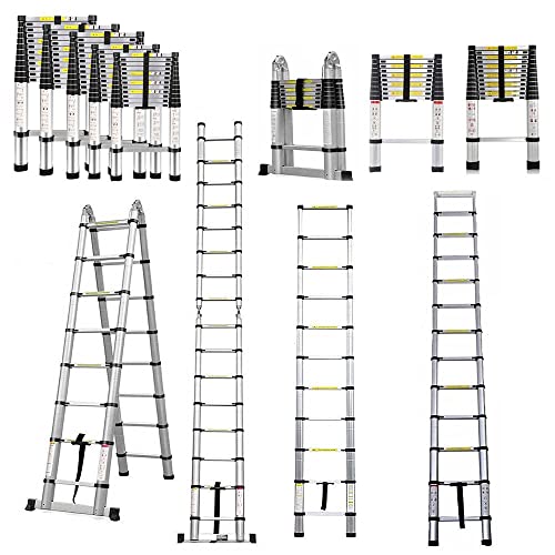 Escalera telescópica de aluminio, escalera telescópica, escalera telescópica extensible, escalera telescópica plegable Loft Ladder, certificación EN131, resistencia a 150 kg, 2,6 m