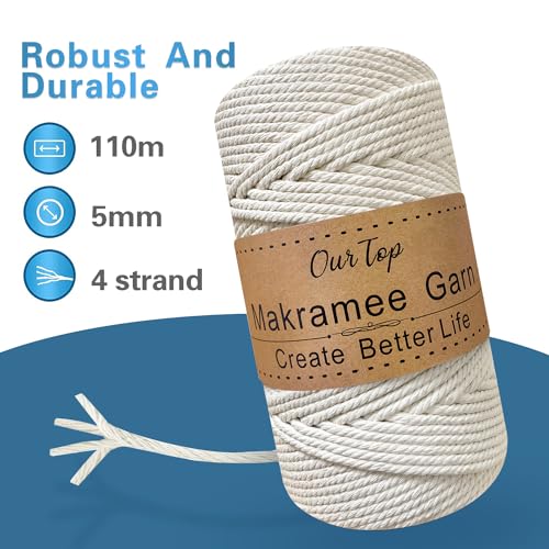 Miniatura 4 de Ourtop Hilo Macrame, 5mm X 110m Cuerda Macrame De 4 Hilos Cordon Macrame Hilo De Macramé Para Manualidades, Colgar De La Pared, Decoración Bohemia, Natural