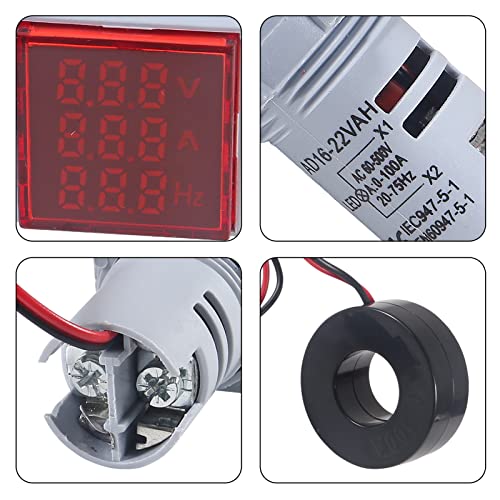Image of 2PCS Digital Ammeter Voltmeter AC 60-500V 0-100A, 3 in 1 Multifunction Volt Amp Frequency Meter LED Display Voltage Detector Current Tester Gauge (Red)